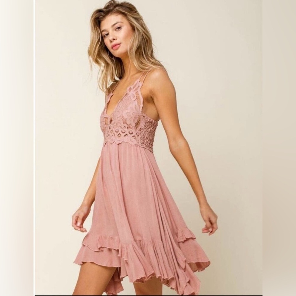Free People adella mini slip dress in mauve rose